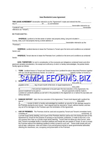 Iowa Residential Lease Agreement Form pdf free